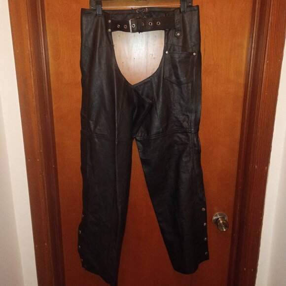 THE LEATHER WORKS Black Leather Chaps Size Men's XL Snap/Zip/Buckle/Laces - Picture 6 of 13